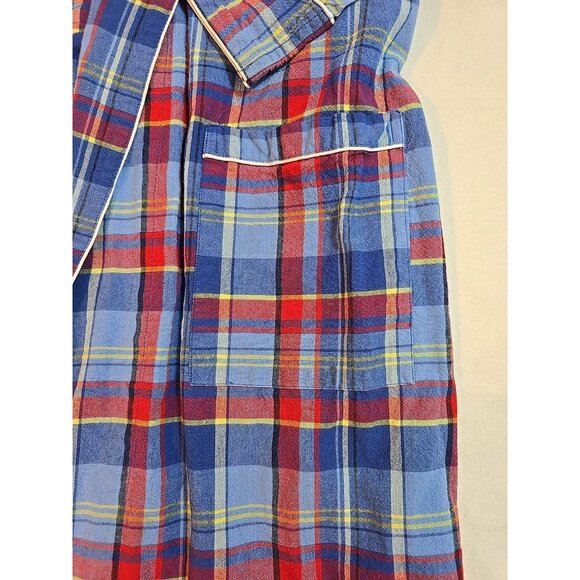 US Polo Assn Logo Robe Men Multicolor Plaid Red Blue 100% Cotton Pocket Size S/M - Picture 7 of 16